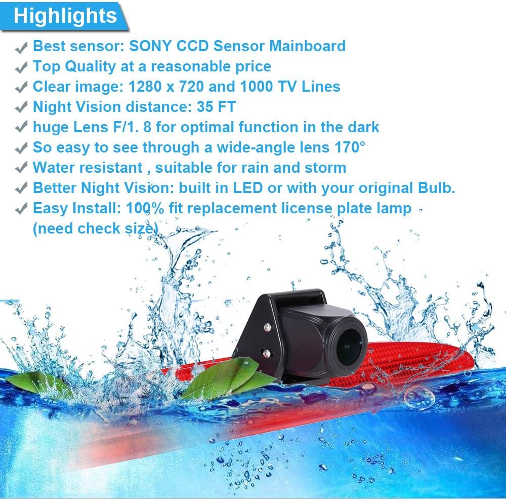1280 * 720 Pixel Super HD Auto Dach Bremsleuchte Rückfahrkamera Transporter Van wasserdichte Nachtsi