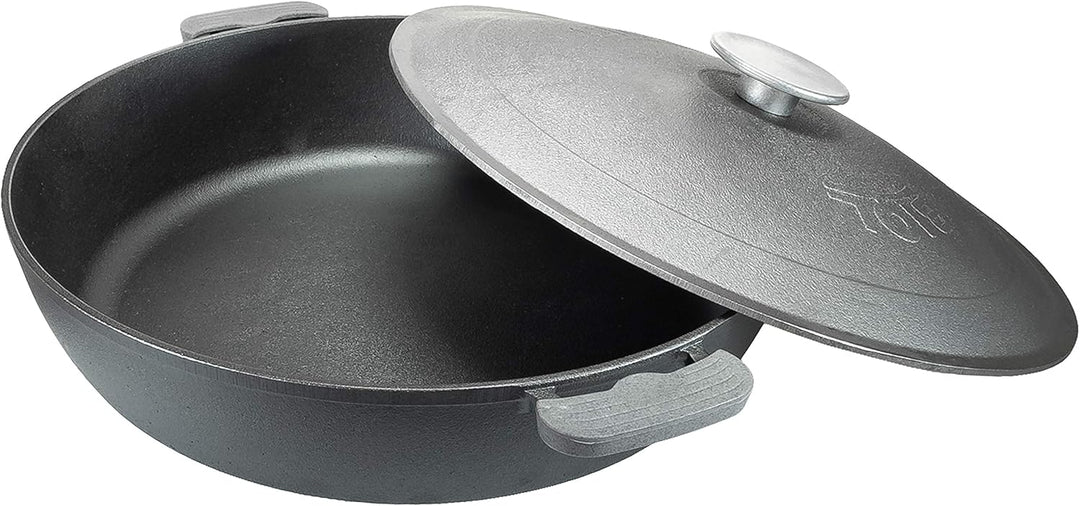 Servierpfanne Bräter aus Gusseisen 36 cm mit Deckel + Pfannenwender Induktion Bratpfanne Braten Brat