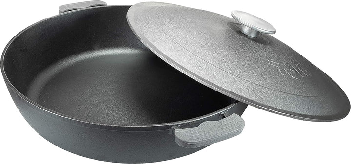 Servierpfanne Bräter aus Gusseisen 36 cm mit Deckel + Pfannenwender Induktion Bratpfanne Braten Brat