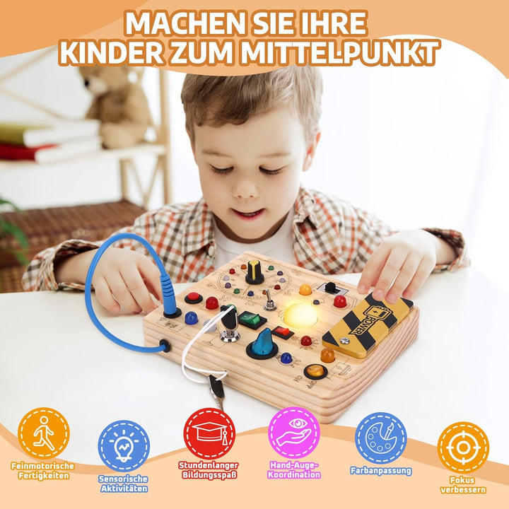 Busy Board Montessori Spielzeug Activity Board Sensorik Spielzeug Mit 10 Schaltern und 23 LED Lichte