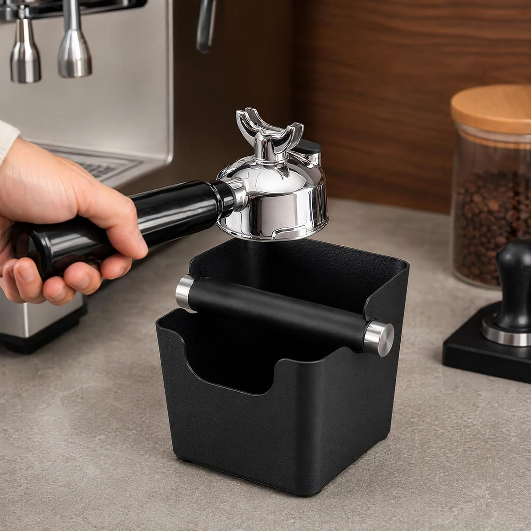 Abklopfbehälter für Siebträger Espresso Knock Box mit Abnehmbarer Klopfstange, Rutschfester Basis &