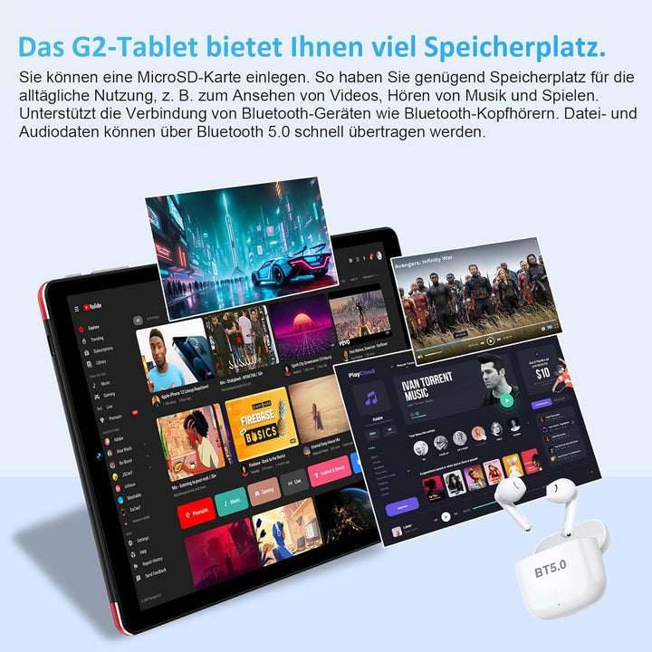 GOODTEL Neueste Tablet 10.1 Zoll Android mit 10GB RAM+64GB ROM (TF 1TB), Octa-Core, WiFi 5G, Bluetoo