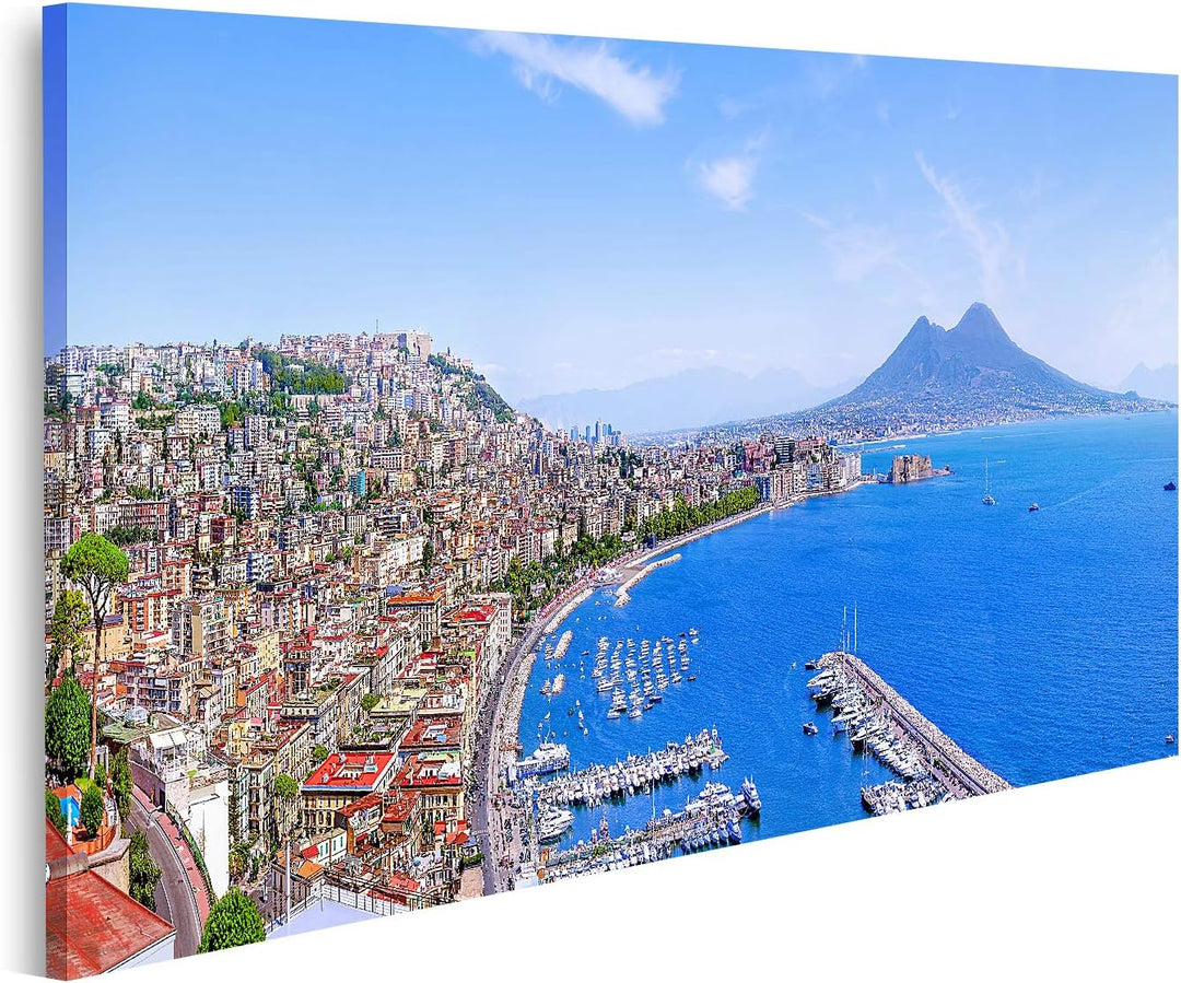 islandburner Bild auf Leinwand Napoli Schöne Küstenlinie Italien Bilder Wandbilder Poster, 80L x 40B