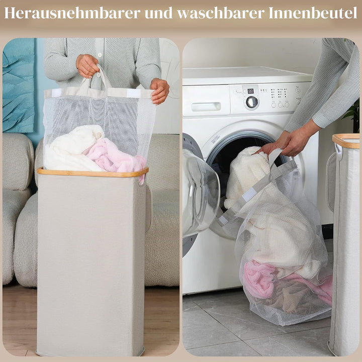 iEGrow Wäschekorb mit Deckel 110L, XL-Extra grosser Wäschesammler mit Herausnehmbarer und Waschbarer