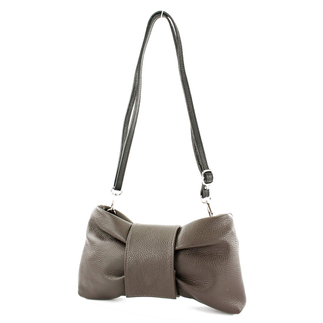 modamoda de - T214 - ital. Umhängetasche Clutch Leder Klein Dark Chocolate, Dark Chocolate