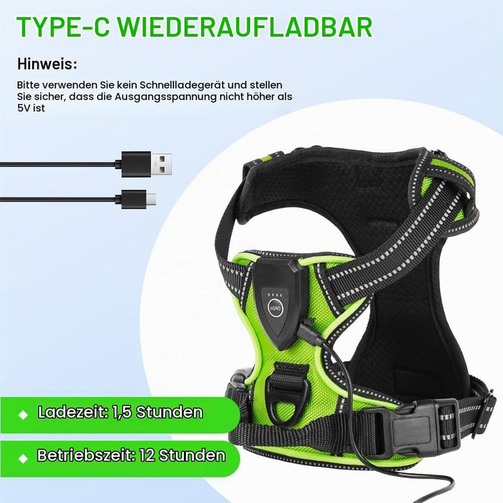 AUAUY Hundegeschirr Leuchtend, Einstellbar Leuchtgeschirr LED Aufladbar Reflektierendes, 3 Modi Atmu