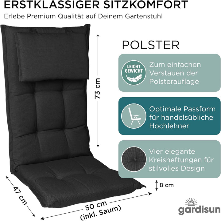 gardisun Gartenstuhlauflagen Hochlehner mit Kopfteil I Extra Dicke Sitzauflagen I Made in Europe I I
