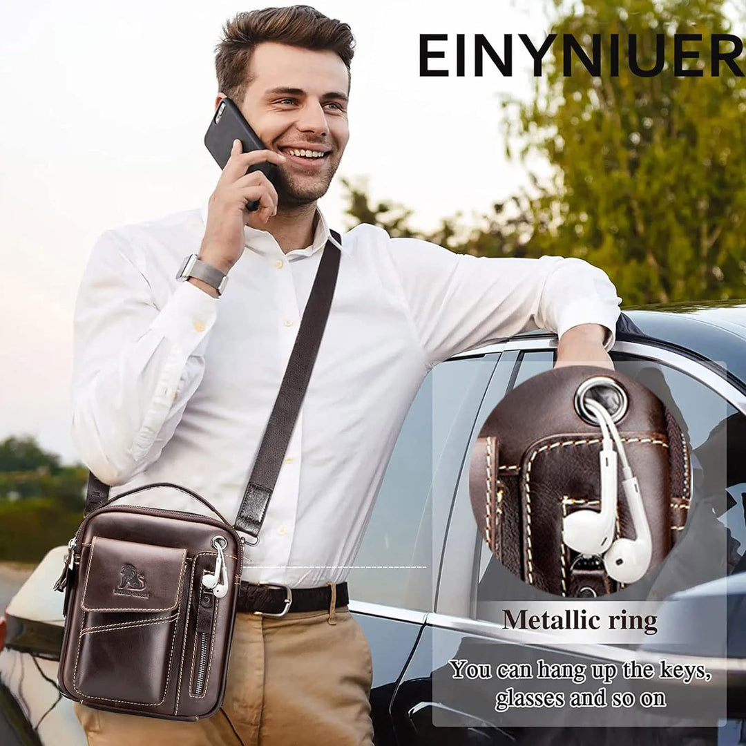 Einyniuer Herren Umhängetasche Mode Crossbody Tasche Leder Schultertasche Herrentasche Vintage für A