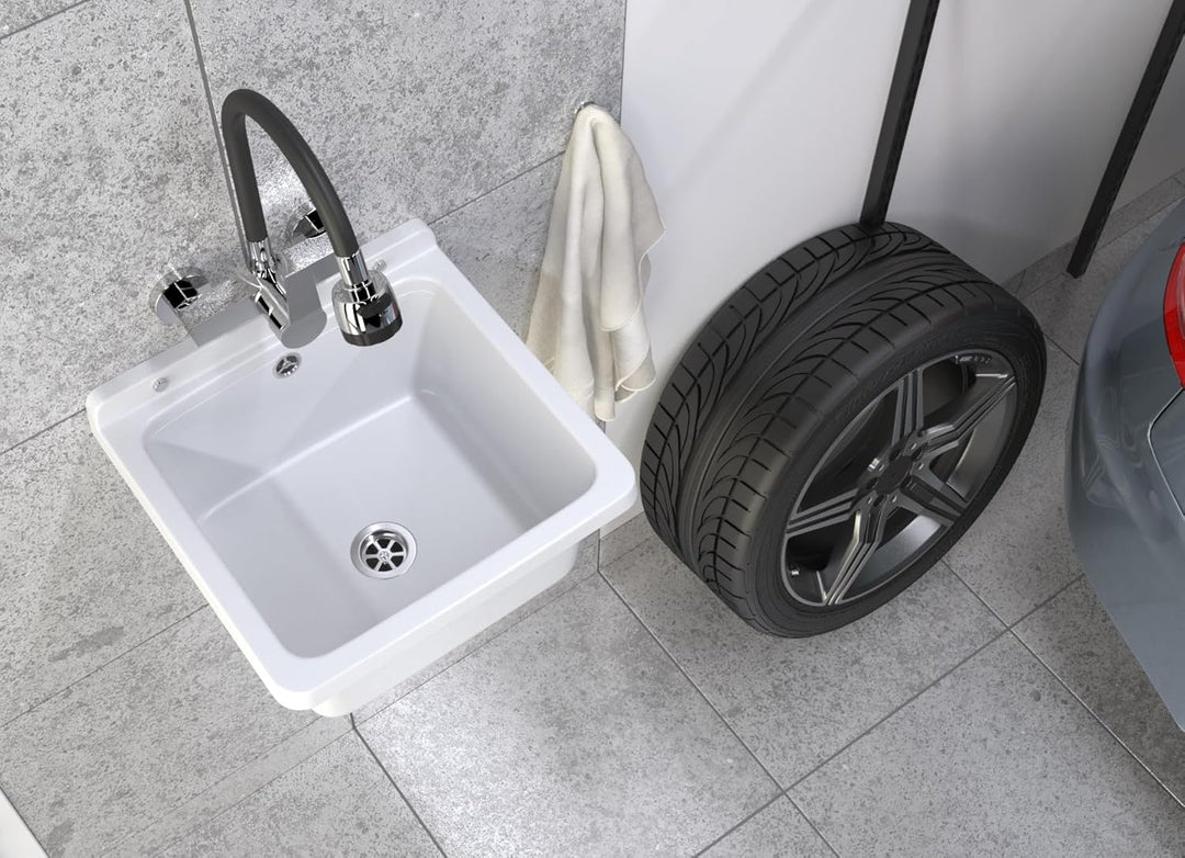 Granitan Ausgussbecken für Garage Keller Werkstatt und Waschküche - Universal Waschtrog mit Siphon -