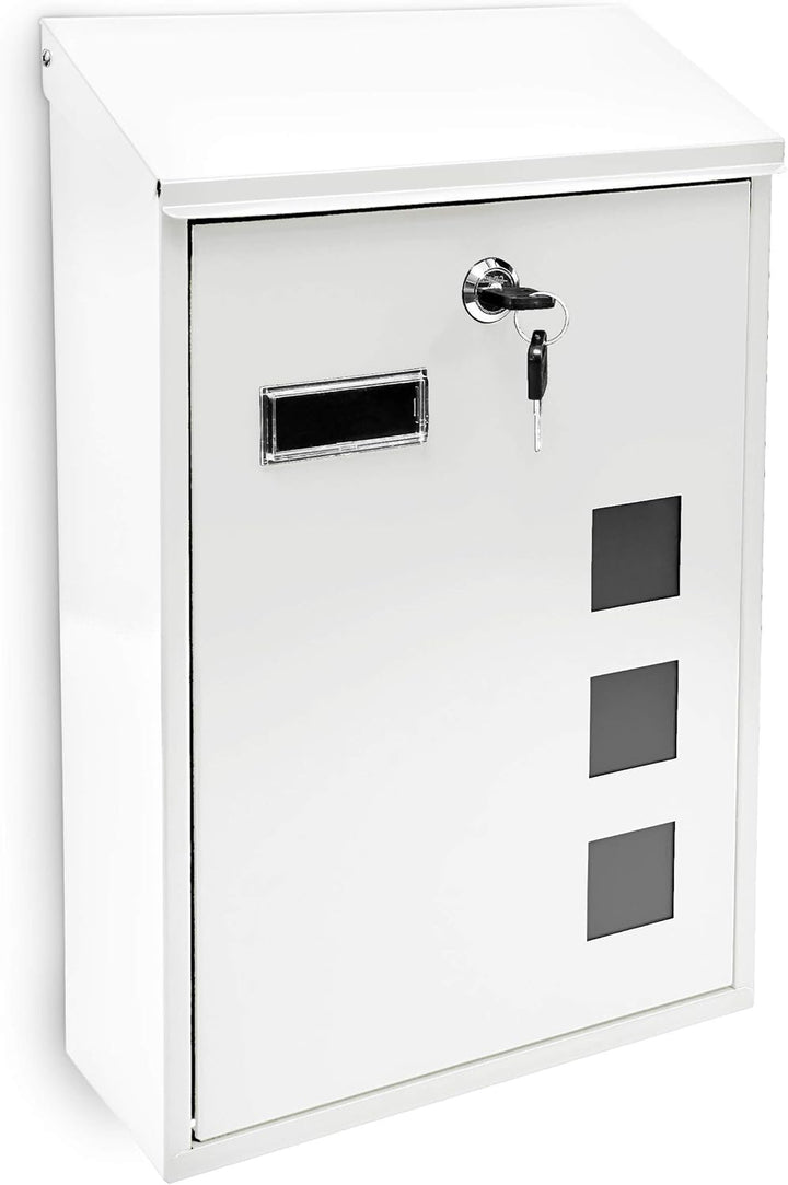 Relaxdays 10017417_W Weiss Design Briefkasten aus Metall 25x40 cm, 40 x 25 x 10 cm, Weiss