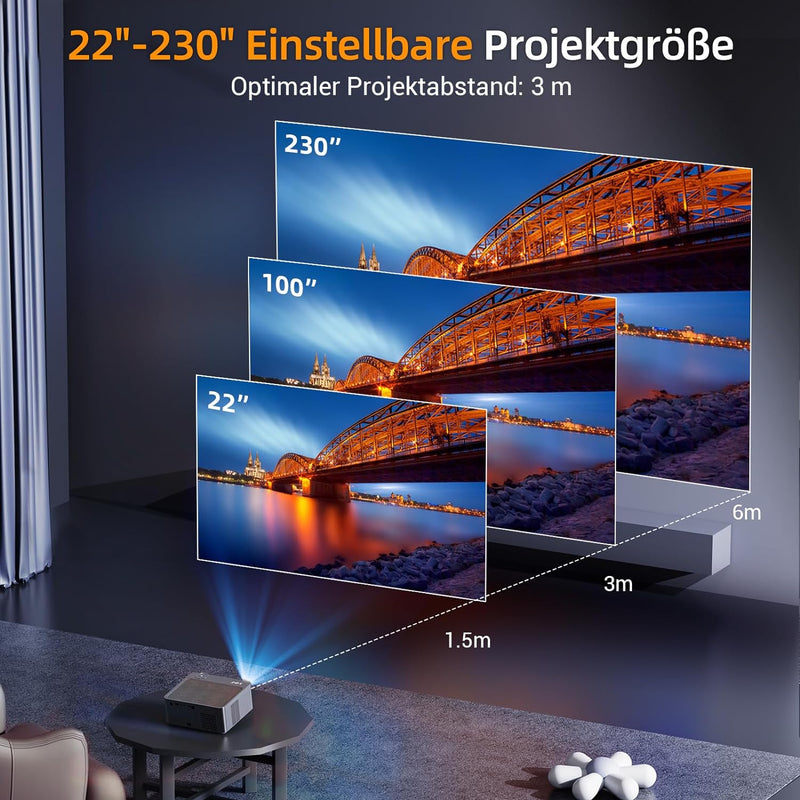 XGODY A45 Android Beamer unterstützt 4K Native 1080P FHD Projektor, 500 ANSI Autofokus Projector mit