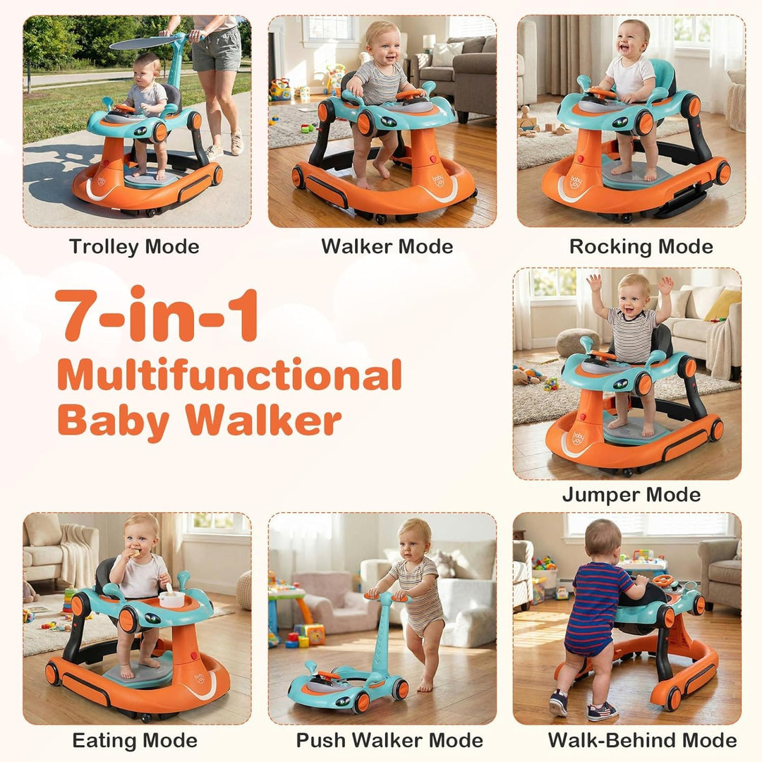 FANTASK 7 in 1 Lauflernhilfe mit abnehmbarem Verdeck, Lauflernwagen höhenverstellbar mit Spielboard,