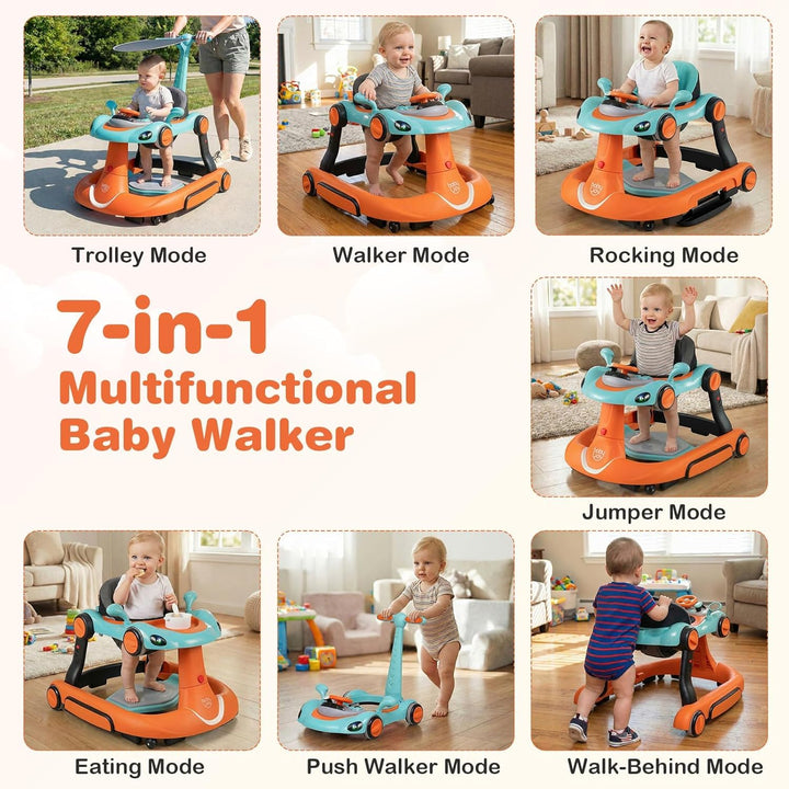 FANTASK 7 in 1 Lauflernhilfe mit abnehmbarem Verdeck, Lauflernwagen höhenverstellbar mit Spielboard,