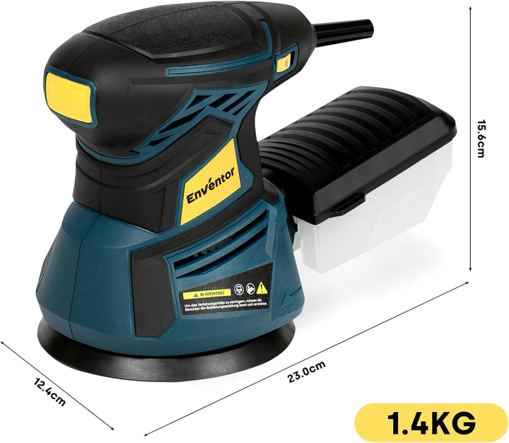 Enventor Exzenterschleifer 125mm, 350W Schleifmaschine 6000-13000 OPM, 6 Gänge, Multischleifer mit A