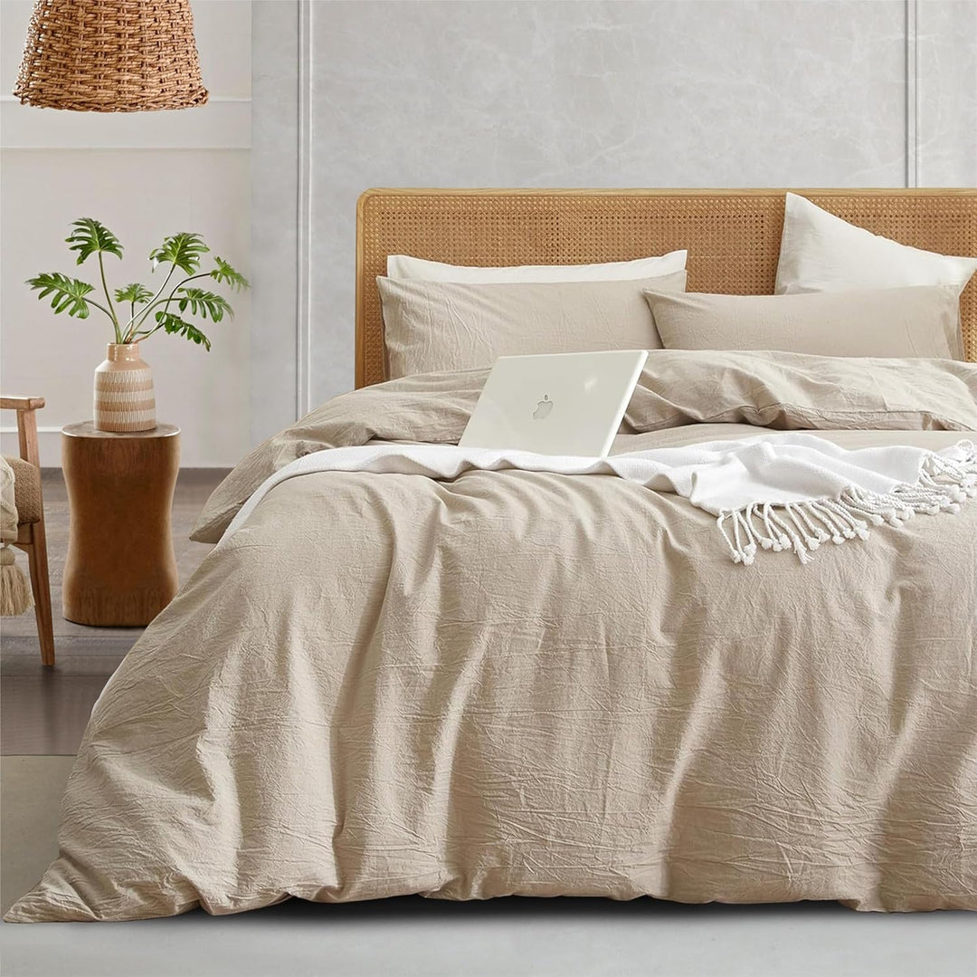 Freyamy Bettwäsche 135x200cm 2teilig Beige Unifarben Einfarbig Bettwäsche Gewaschene Microfaser Weic