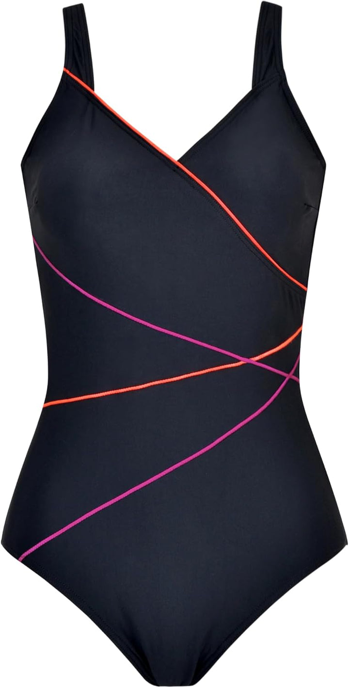 Veranobreeze Damen Sport Badeanzug Racerback Schwarz Sport Bademode 44 Rosa &amp; Orange, 44 Rosa &amp; Oran