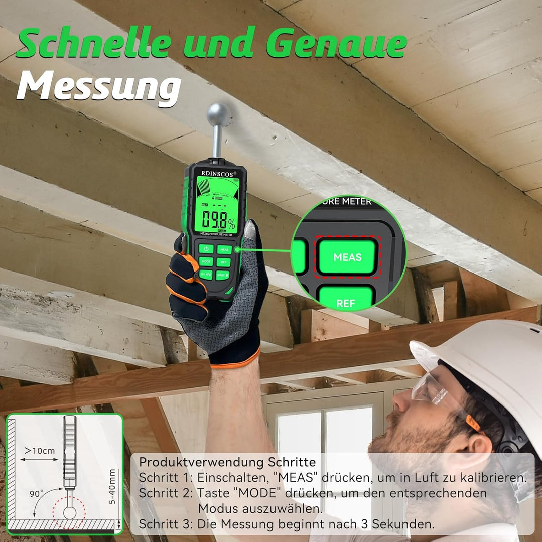 RDINSCOS Feuchtigkeitsmessgerät Wiederaufladbarkeit Wand Feuchtemessgerät Mauerwerk mit Farbdisplay