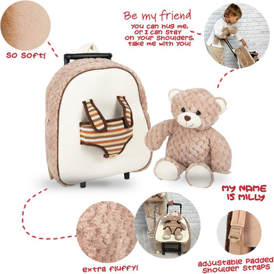 PERLETTI Plüschtier Teddybär Kindergepäck Rucksack für Kinder - Kinderrucksack Abnehmbaren Rädern un