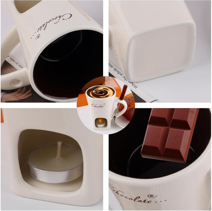 Gosknor Schokoladenfondue-Tasse mit Gabel, Süsse Schmelztasse mit Teelichtern für Schokolade Käse De