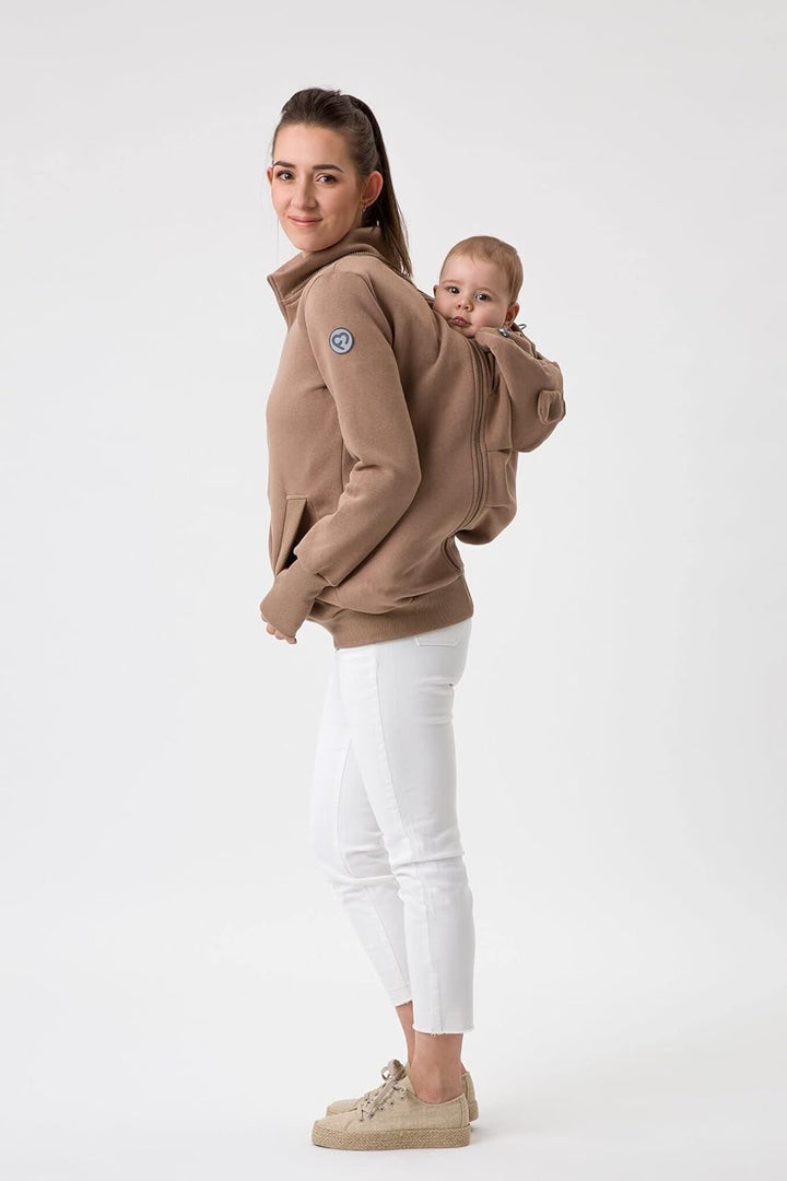 fun2bemum Pola 4in1 Baby Tragejacke für Mama Känguru Kapuze VORNE/HINTEN M Latte, M Latte