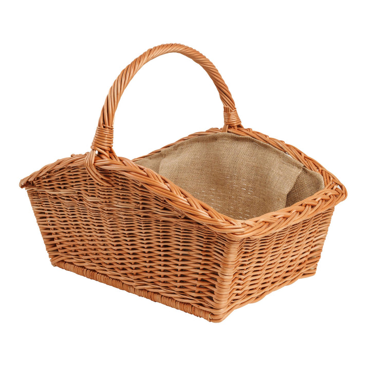 BOGATECO Weidenkorb mit Henkel, rechteckig | Kaminkorb 60x40x28 | Handgewebt, massiv | Holzkorb mit