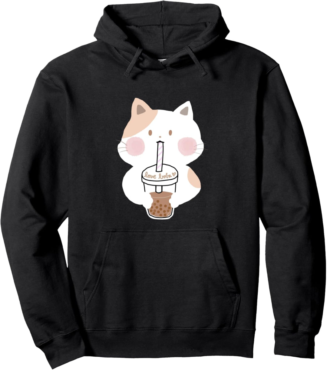 Cute Cat Boba Milchtee Bubble Tea Pullover Hoodie