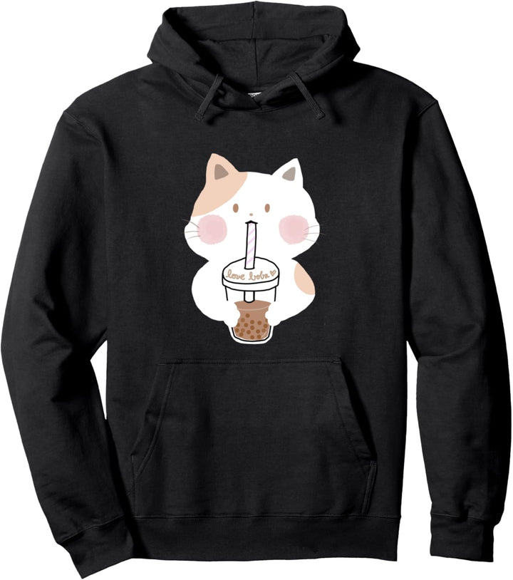 Cute Cat Boba Milchtee Bubble Tea Pullover Hoodie