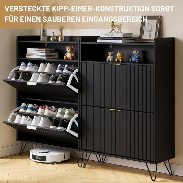 LEADZM Schuhschrank Schmal,Schuhkipper mit 2 Flip-Schubladen Schuhregal für den Eingang, Flur, Wohnz