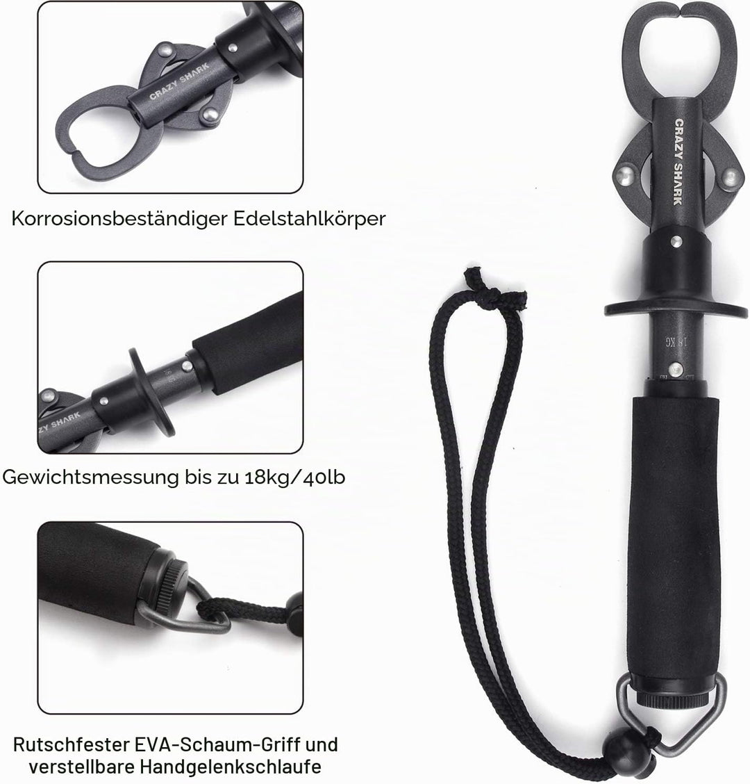CRAZY SHARK Fish Lip Grabber aus Edelstahl Fischhalter mit Waage Grau, Grau