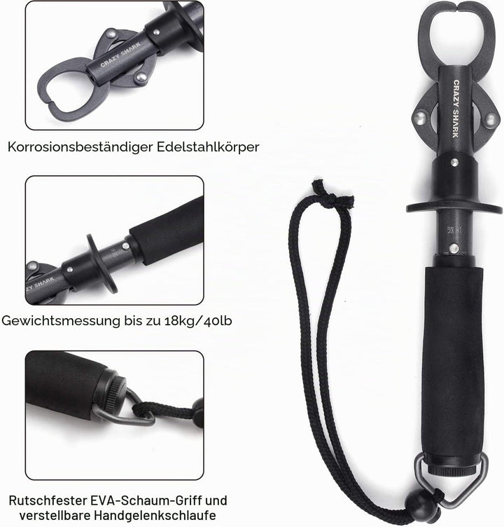 CRAZY SHARK Fish Lip Grabber aus Edelstahl Fischhalter mit Waage Grau, Grau