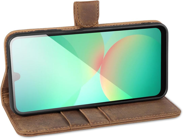 LENSUN Lederhülle für Samsung Galaxy A26 5G, Echtleder Hülle [Kartenfach][RFID Schutz][Echtes Leder]