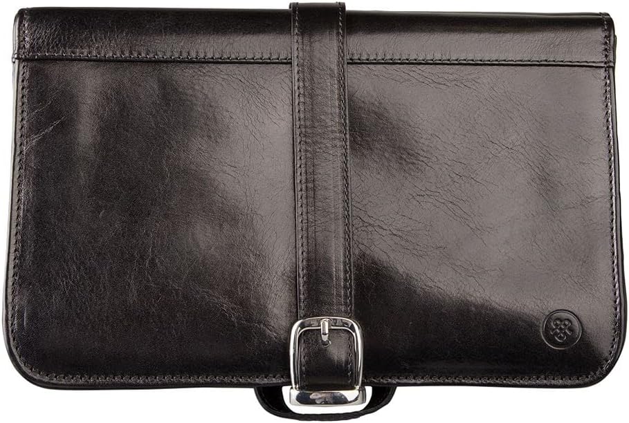 Maxwell-Scott Hochwertige Leder Kulturtasche Pratello in Schwarz, Schwarz