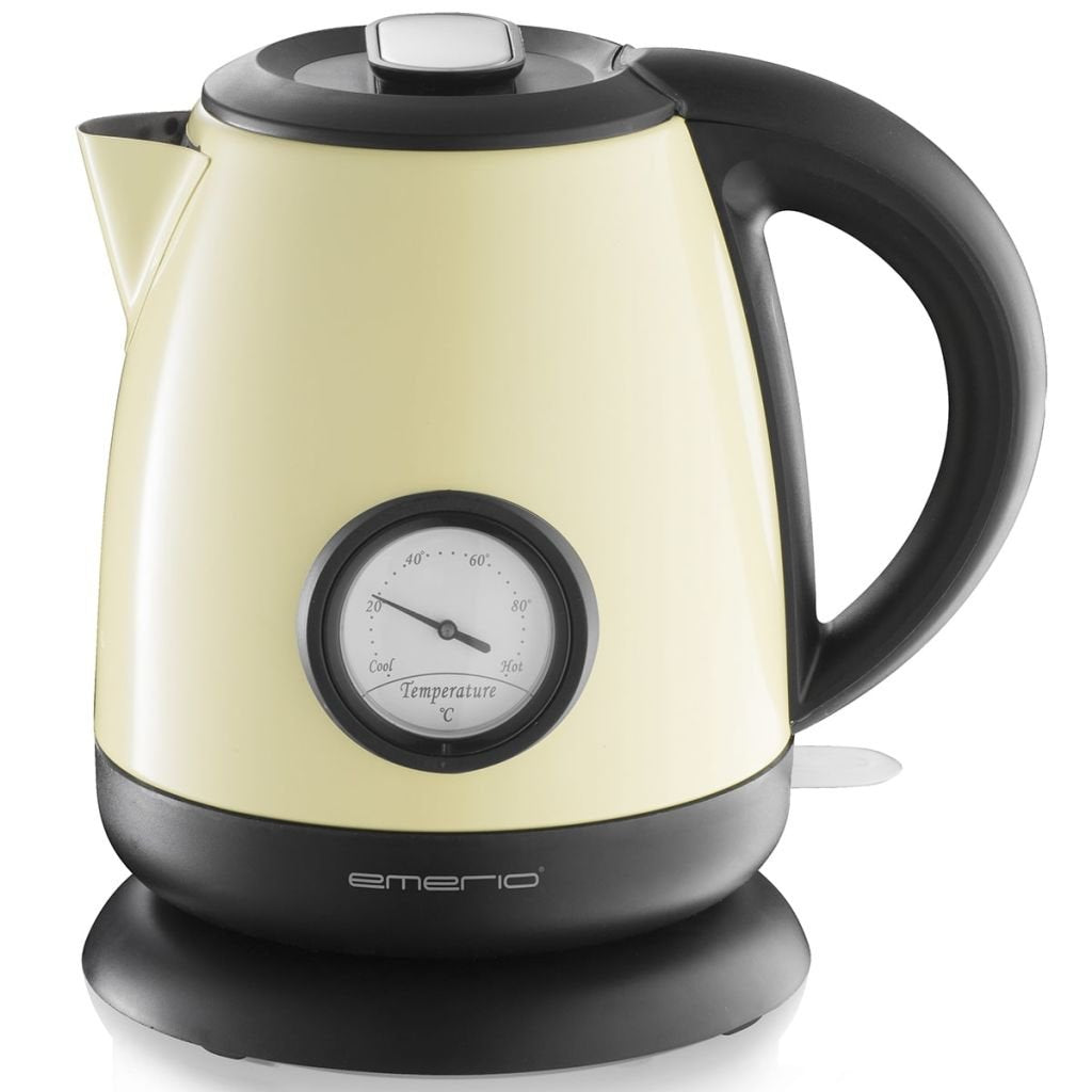 Emerio Wasserkocher aus Edelstahl, 1.0L Volumen, 2000 Watt, 360° Basis, Edelstahl Beige, Beige