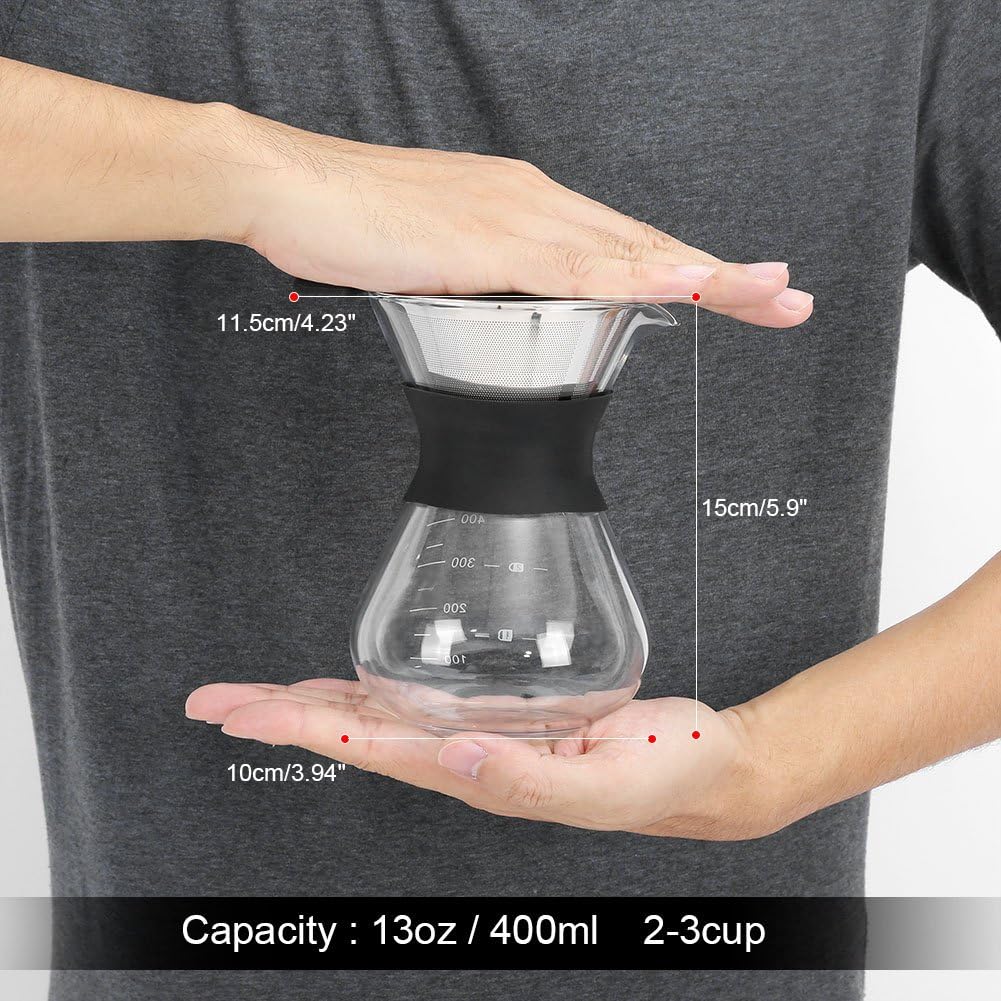 Aramox Handgebrühte Glaskaffeekanne, Kaffeekanne Glas, Tropfmaschine mit Echtholzhülse, manuell, Kaf