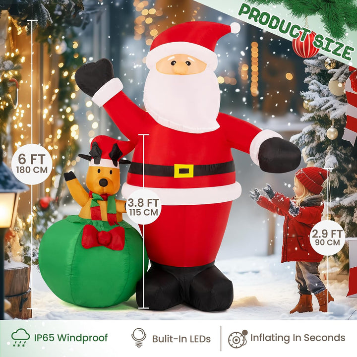 Solpex Weihnachten aufblasbare Dekoration, Weihnachtsdekoration, 180cm/6Ft Weihnachtsmann mit Elch D