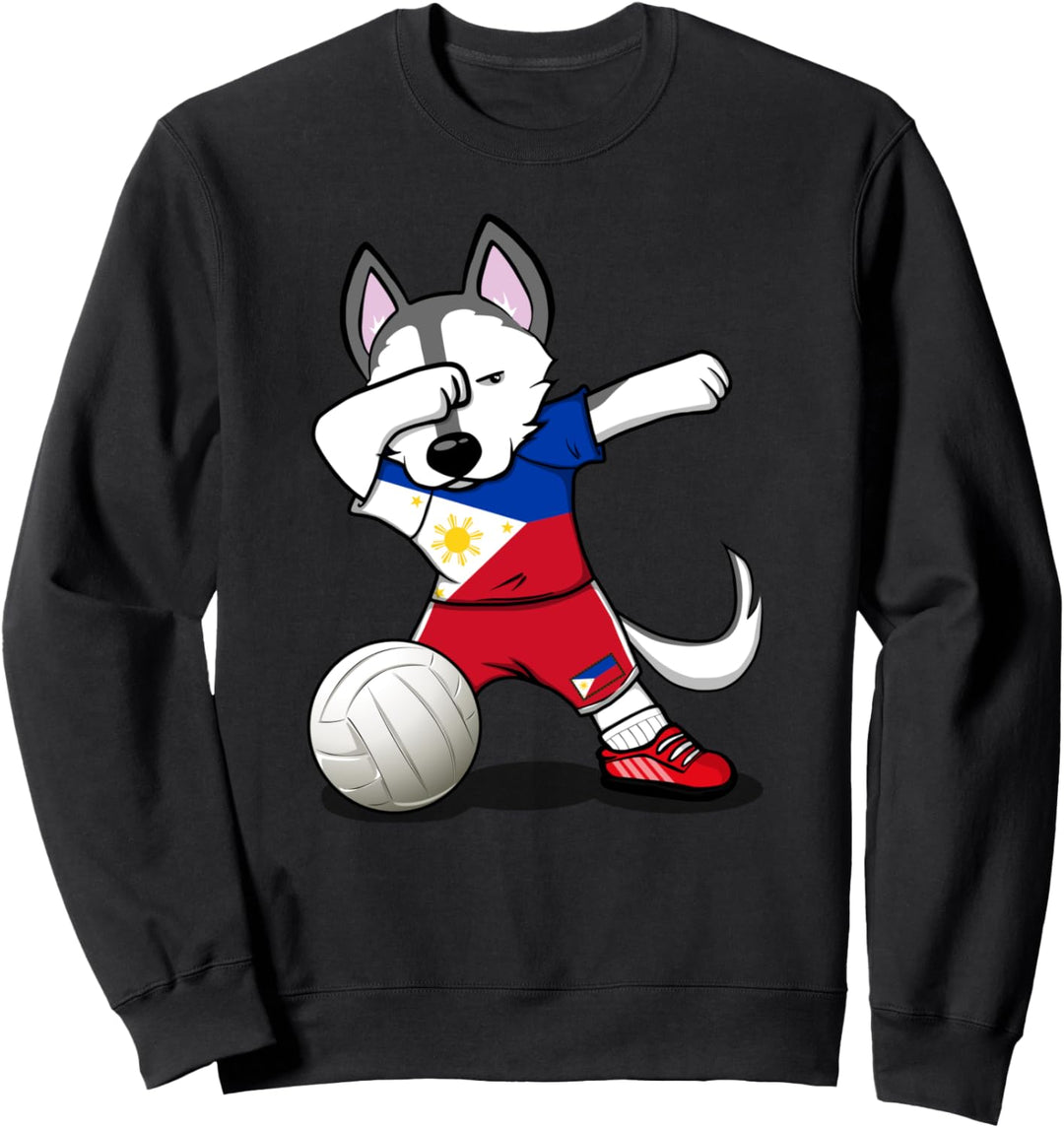Lustiger Dabbing Husky Hund Philippinische Volleyball Flagge Sweatshirt
