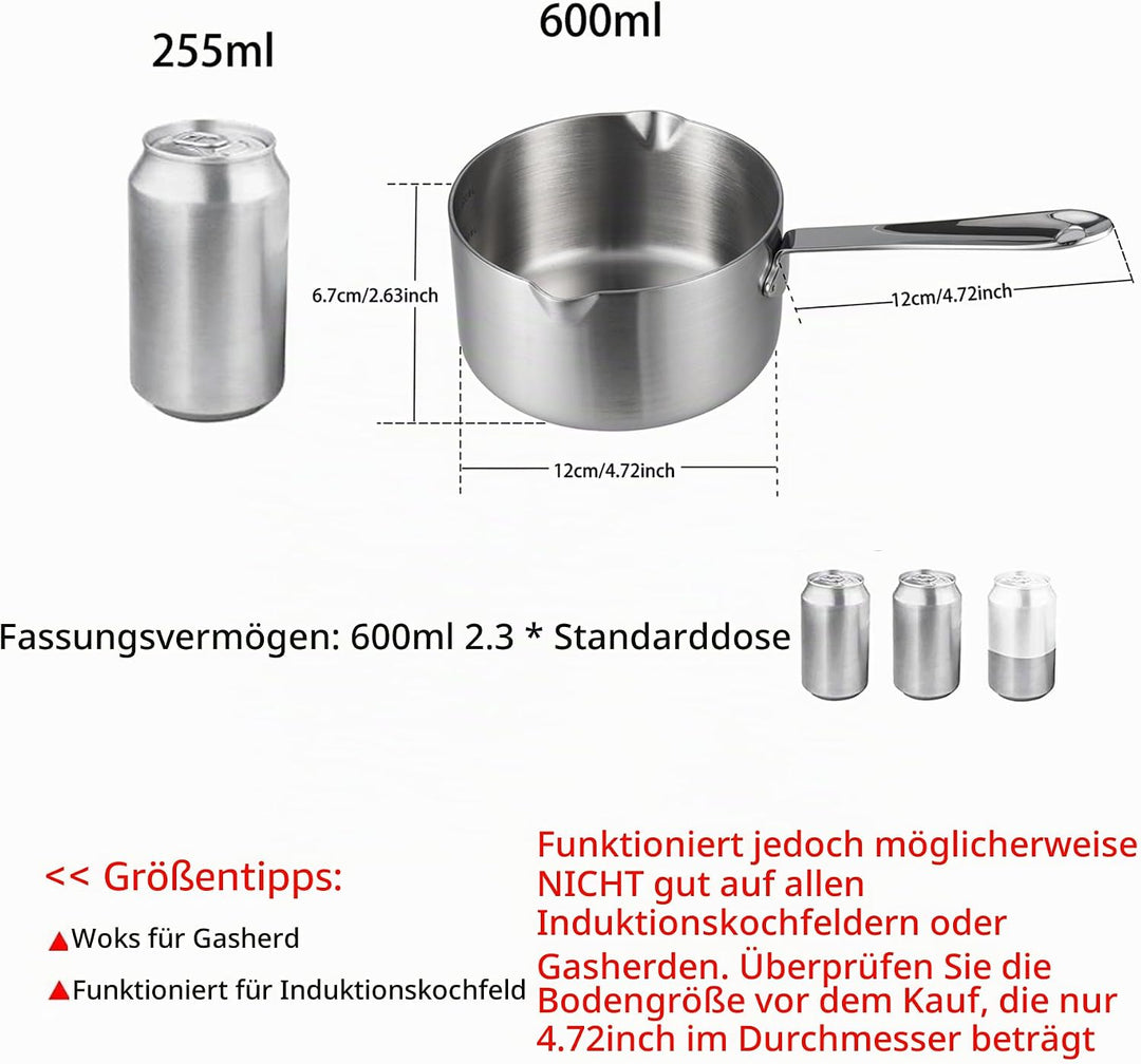 IMEEA Milchtopf Schmelztopf 18/10 Edelstahl Schmelzschale Griechische Kaffeekanne Schmelztiegel für