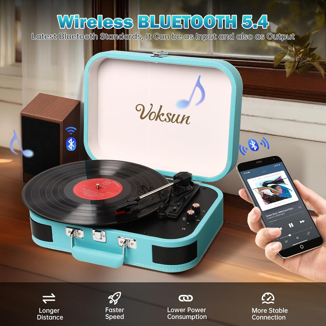 Plattenspieler mit Lautsprechern & Bluetooth 5.4 | Schallplattenspieler 33/45/78 U/min | USB-Digital