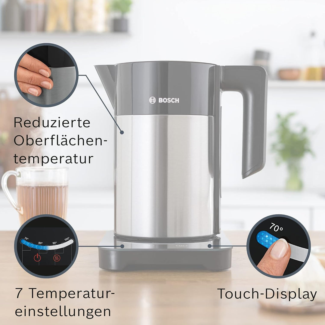 Bosch TWK7203 kabelloser Wasserkocher, Abschaltautomatik, 1,7 L, 2200 W, schwarz & Krups KH442D Cont