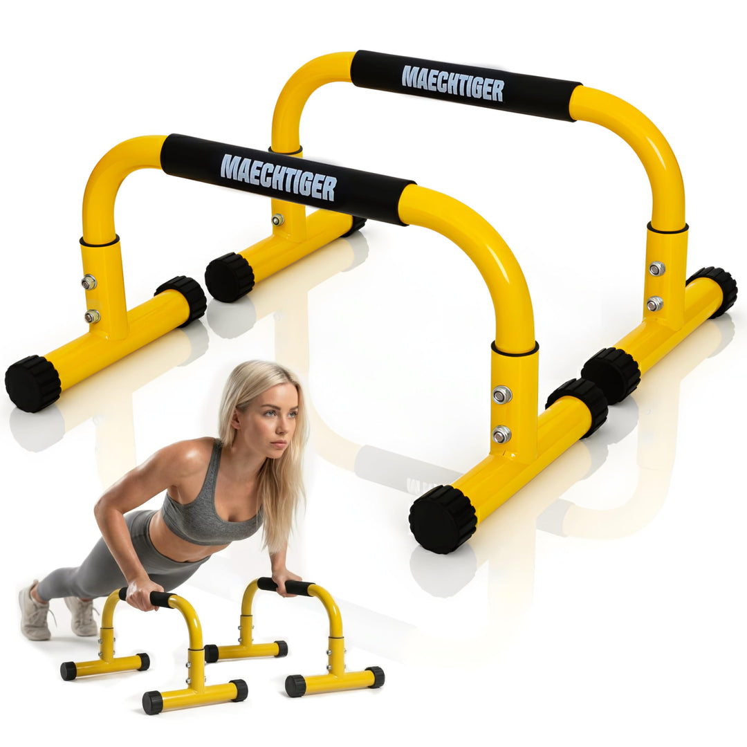Parallettes – extralange Premium Liegestützgriffe/Push Up Bars aus Stahl – kein Wackeln durch Ausgle