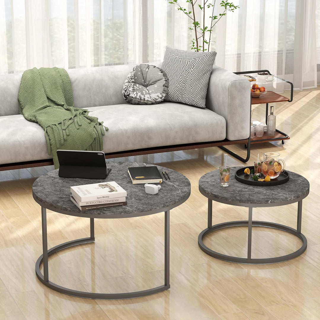 Couchtisch Rund Grau, Wohnzimmertisch Grau mit Metallgestell, Coffee Table, Couch Tisch, Couchtisch