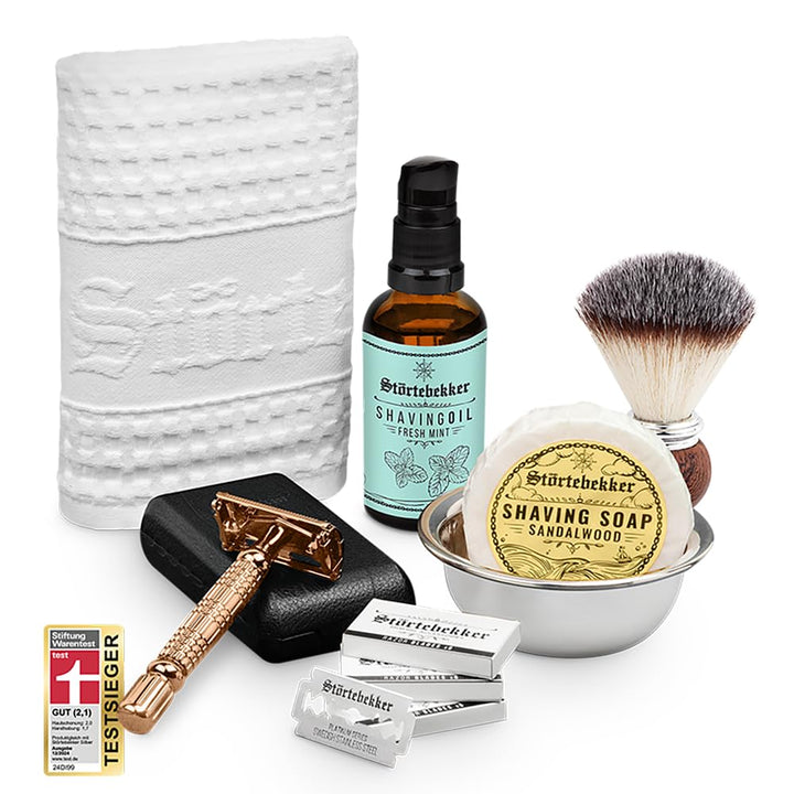 Störtebekker® Premium Rasurpflege Set - inkl. Rasierhobel, Etui, Rasierpinsel, Rasierseife, Rasiersc