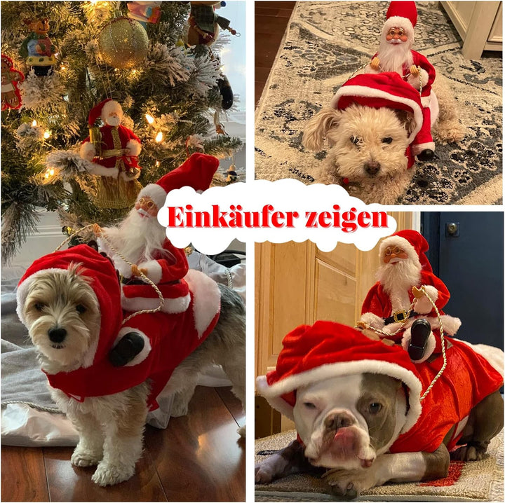 RANYPET Hund Santa Claus Reiten Weihnachtskostüm, Premium Haustier Kleidung Weihnachten Reiten Outfi