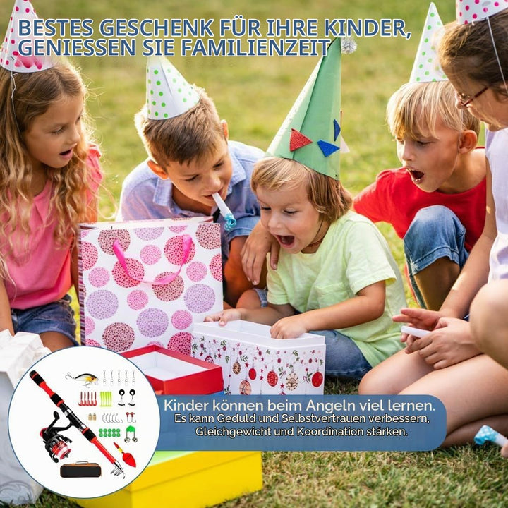 Angelset für Kinder, Kinderangel Starter Set mit Angelrolle und Köder, Tragbare Kinder Angelset, Kom