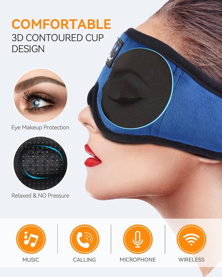 Bluetooth-Kopfhörer zum Schlafen, 100 % blickdicht, seitlich 3D-Blau, 3D-Blau