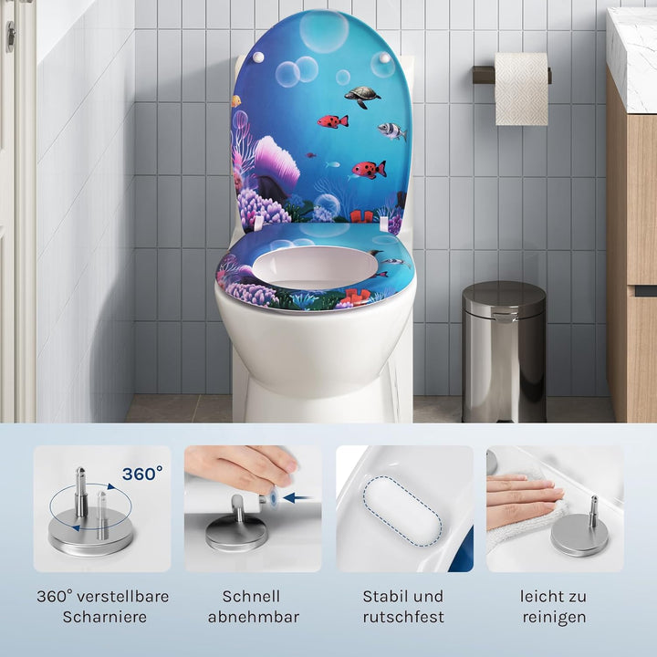 WOLTU WC Sitz mit Absenkautomatik,Toilettensitz Motiv,Klodeckel mit Quick-Release-Funktion und Antib