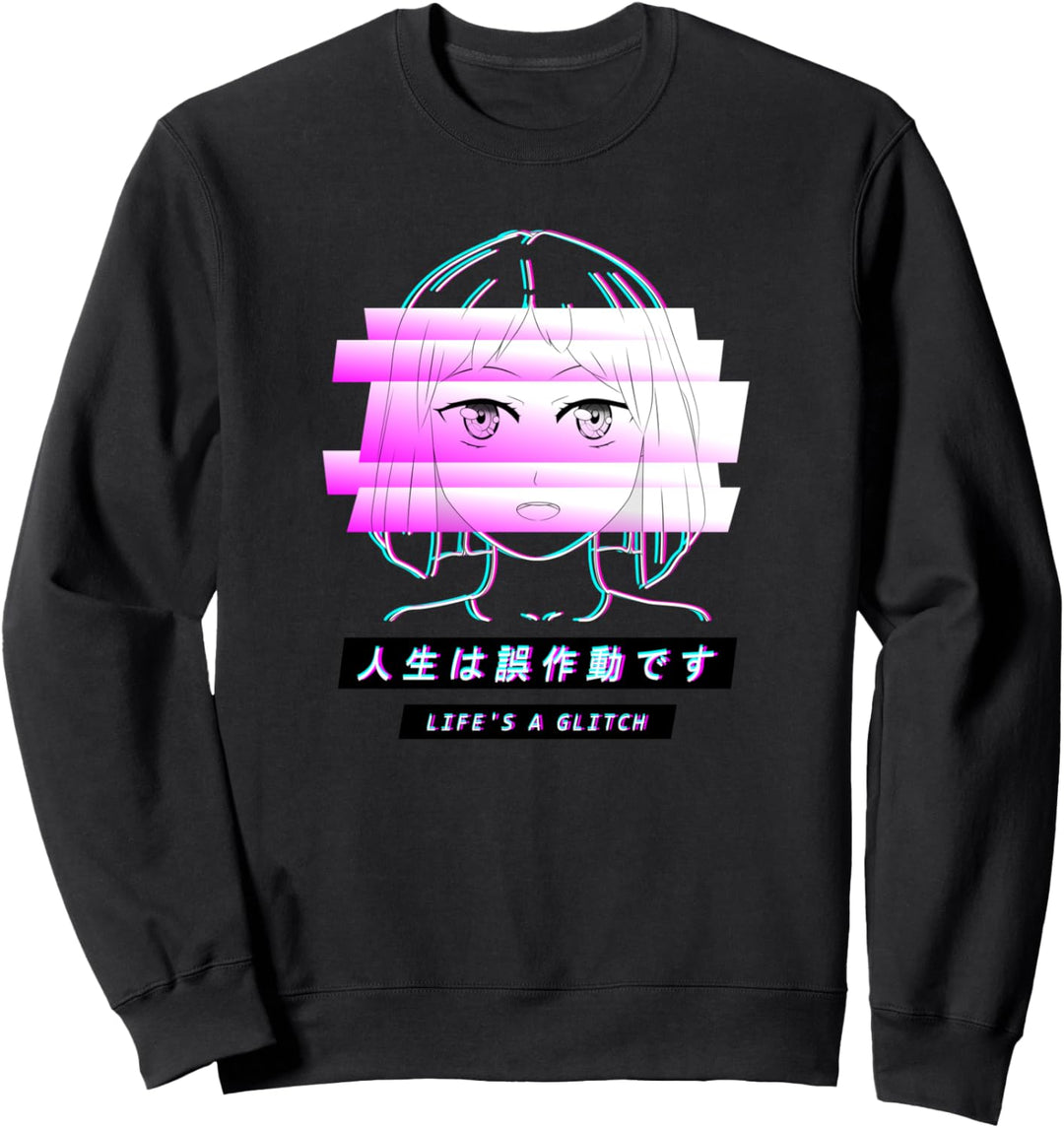 Anime Ästhetik Vaporwave Mädchen Trauriges japanischer Kanji Sweatshirt