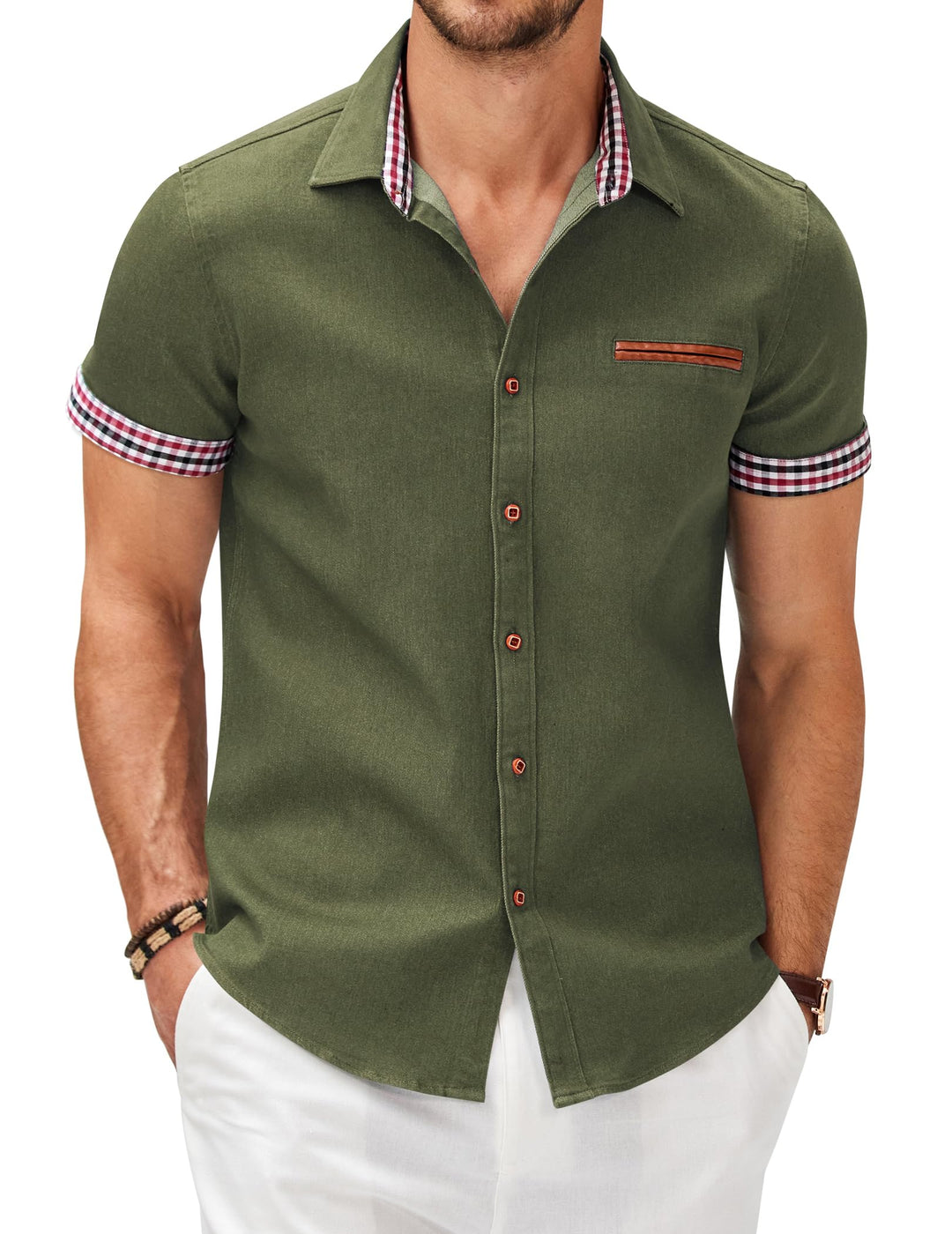 COOFANDY Herren Hemd Kurzarm Jeanshemd Slim Fit Baumwolle Vintage Freizeithemd Sommer Hemden Für Her