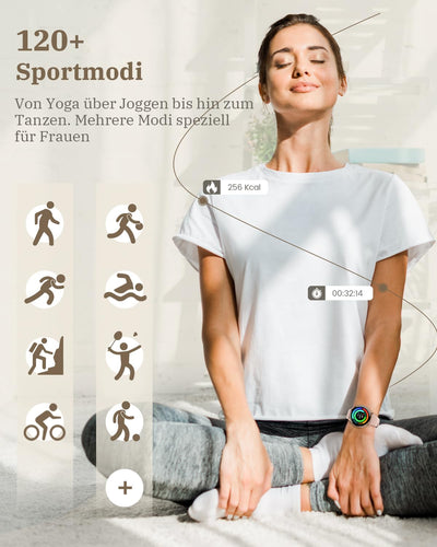 RUXINGX Smartwatch Damen mit Telefonfunktion, HD Voll Touchscreen, Fitness Tracker mit 120 Sportmodi