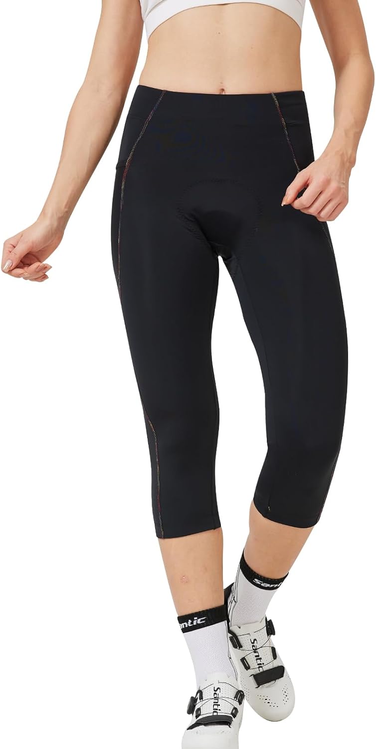 Santic Fahrradhose Damen Gepolstert 3/4 Radlerhose Damen mit Sitzpolster Radhose Damen 3/4 mit Polst
